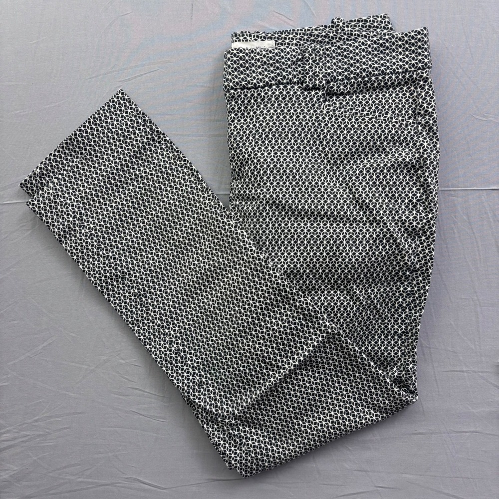 Calvin Klein Womens Black White Geometric Cube Print Dress Pants Size 8 Stretch